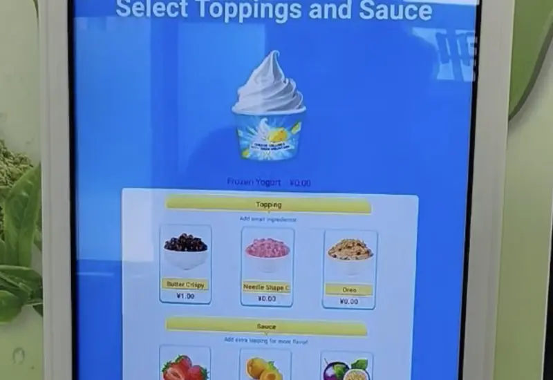 ice cream vending machine ordering screen