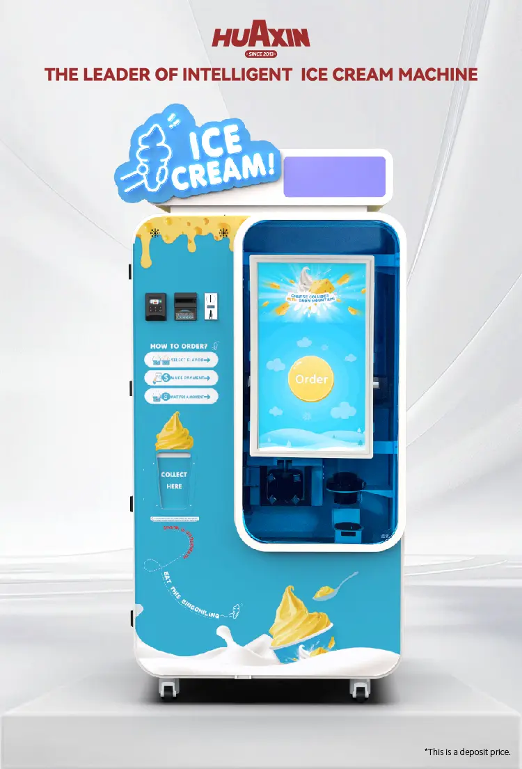 Huaxin Ice Cream Vending Machine - Front view showing modern design and 32-inch touchscreen