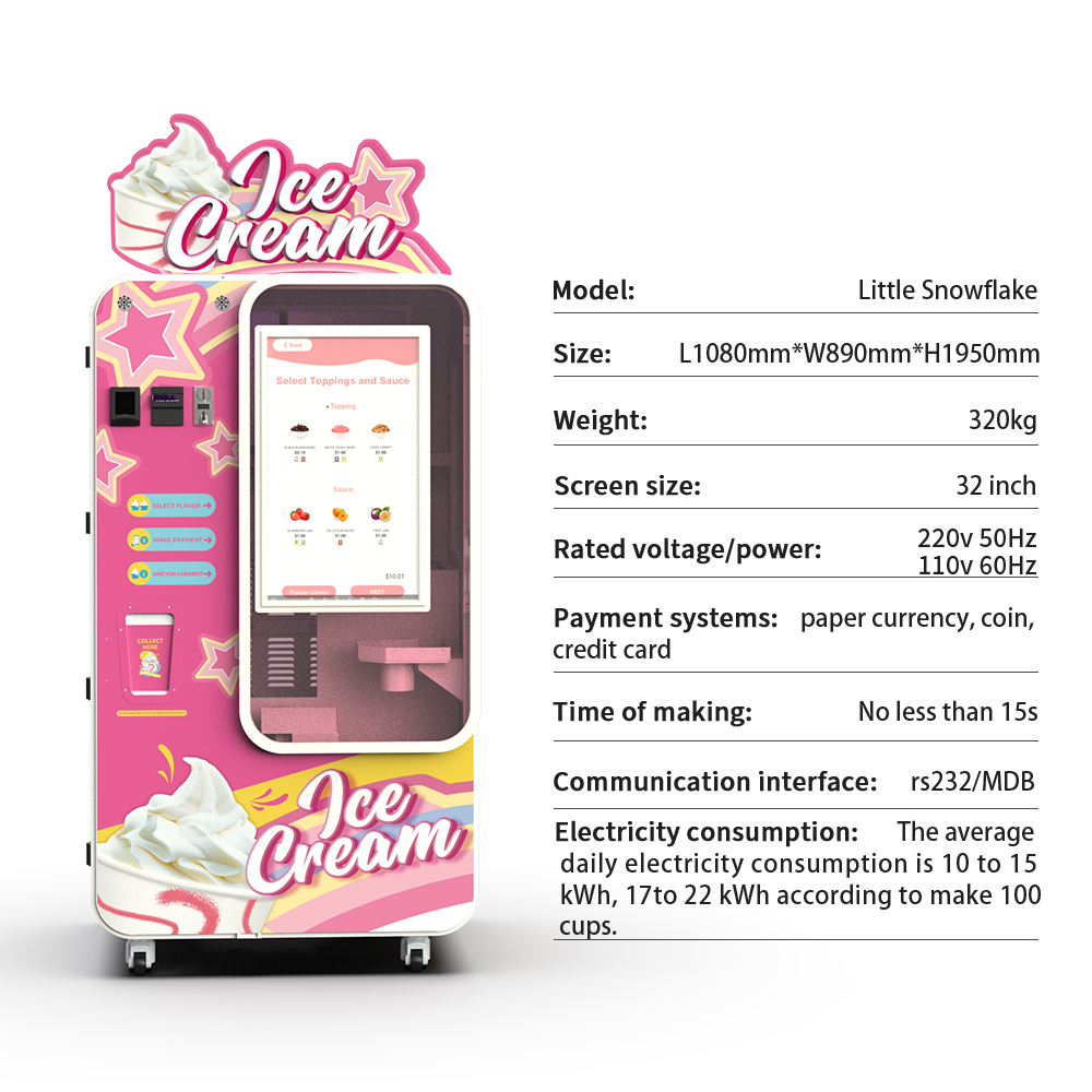 HUAXIN commercial automatic gelato vending machine is a smart self-service solution for retail, featuring 15s fast dispensing, 0 assembly and plug-and-play use. Equipped with Embraco compressor and 5s rapid cooling, it supports 59 flavor combinations, one-click cleaning and remote APP control. With 0.91㎡ small footprint, it achieves over 65% gross profit, 3-4 months ROI, and global CE/ETL/RoHS/CB certifications.