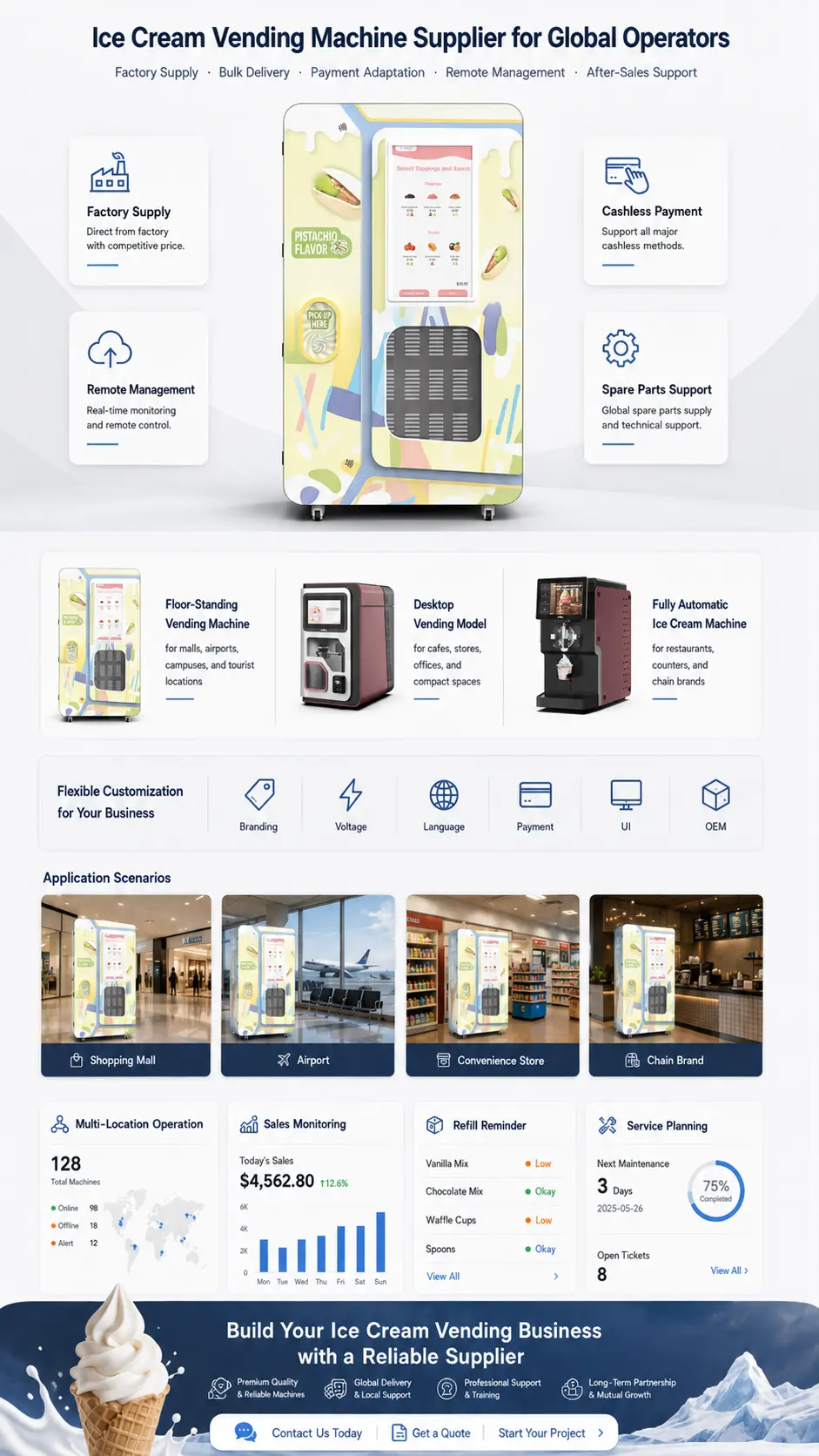 Huaxin ice cream vending machine supplier for global operators