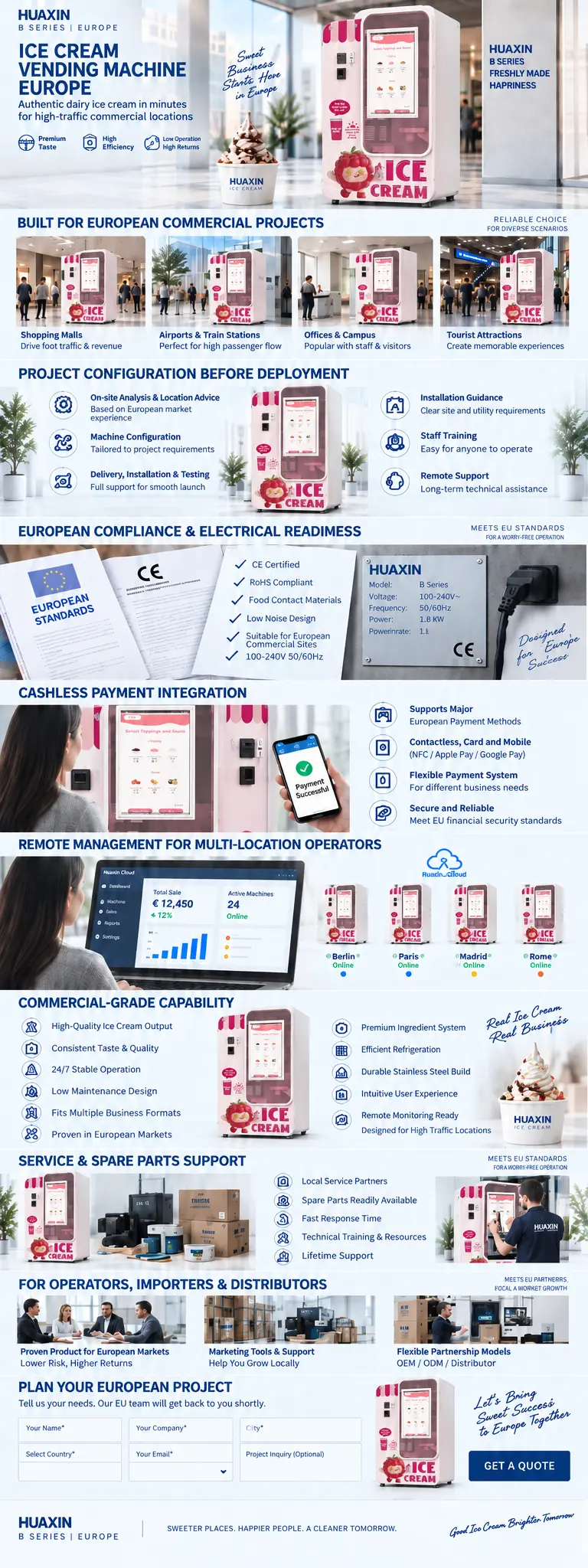 Huaxin B Series ice cream vending machine Europe for commercial self-service dessert projects